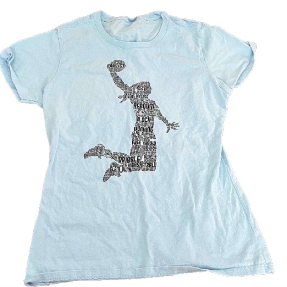 Amazon Blue Basketball Graphic T Shirt Women’s Small Tight Fit